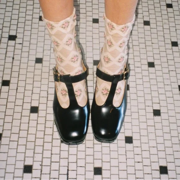 SEZANE Glossy Black Leather Monique High Babies T Strap Platform Mary Jane Heels - Picture 7 of 17